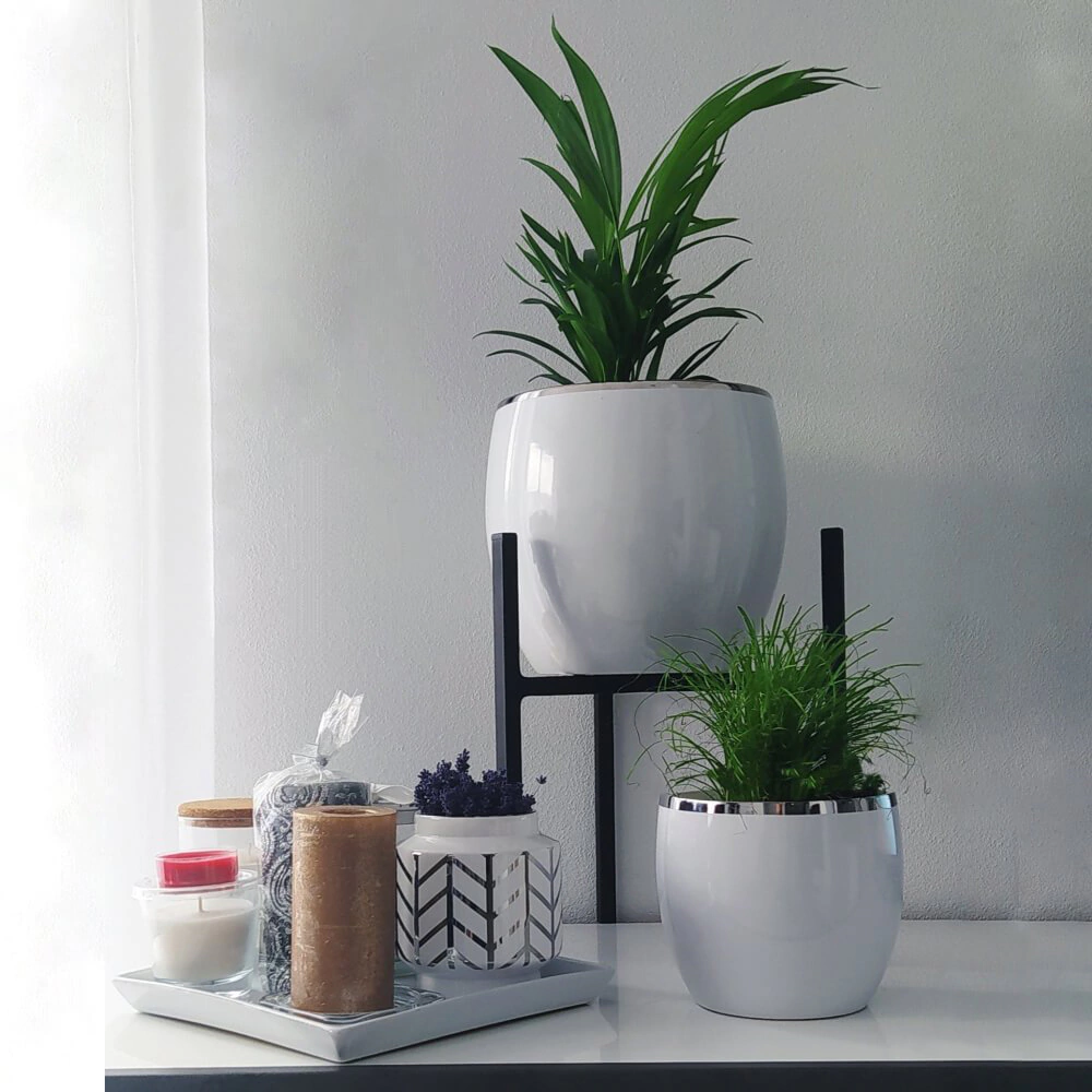 Кашпо керамическое Moon белое с серебром d11 см h9 см 0,7 л