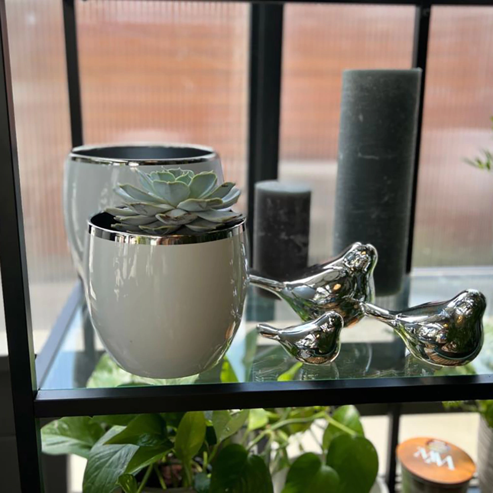 Кашпо керамическое Moon белое с серебром d11 см h9 см 0,7 л