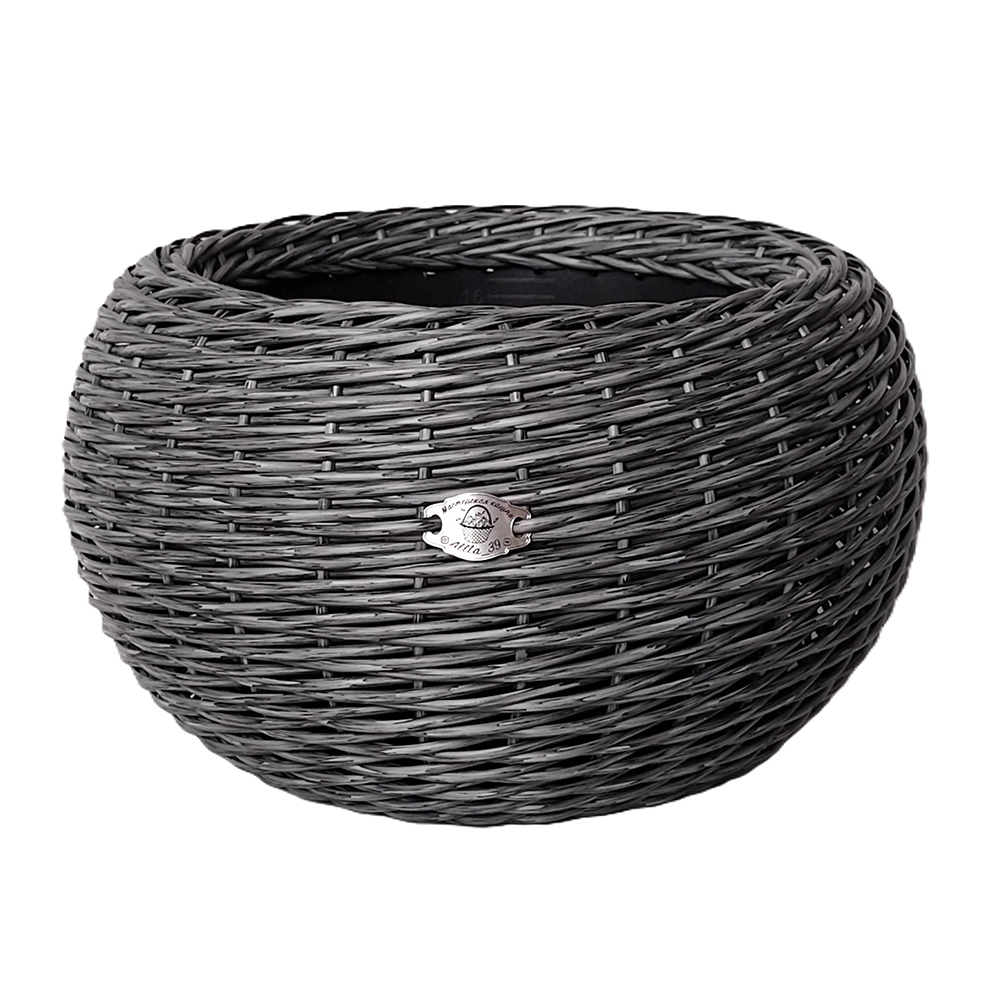 Уличный горшок из ротанга графит d46 см h27 см 20 л