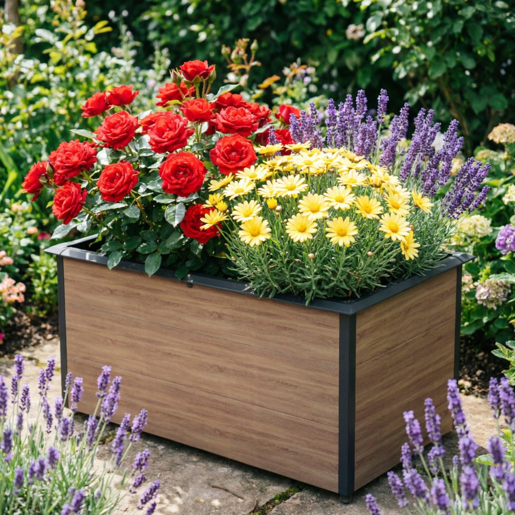 Клумба для цветов стальная 150х75х77 см антрацит и дерево VERANA