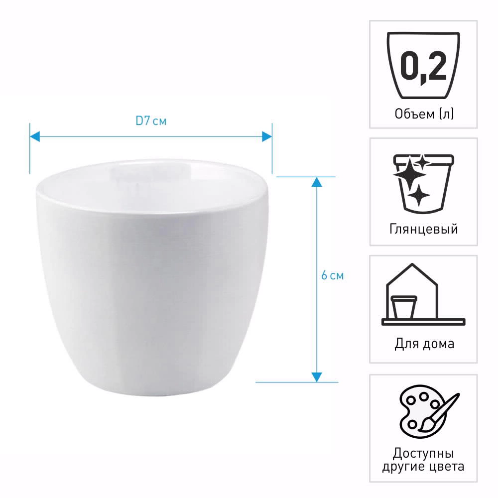 Кашпо керамическое d7 см h6 см 0,2 л белое Basic Cactus