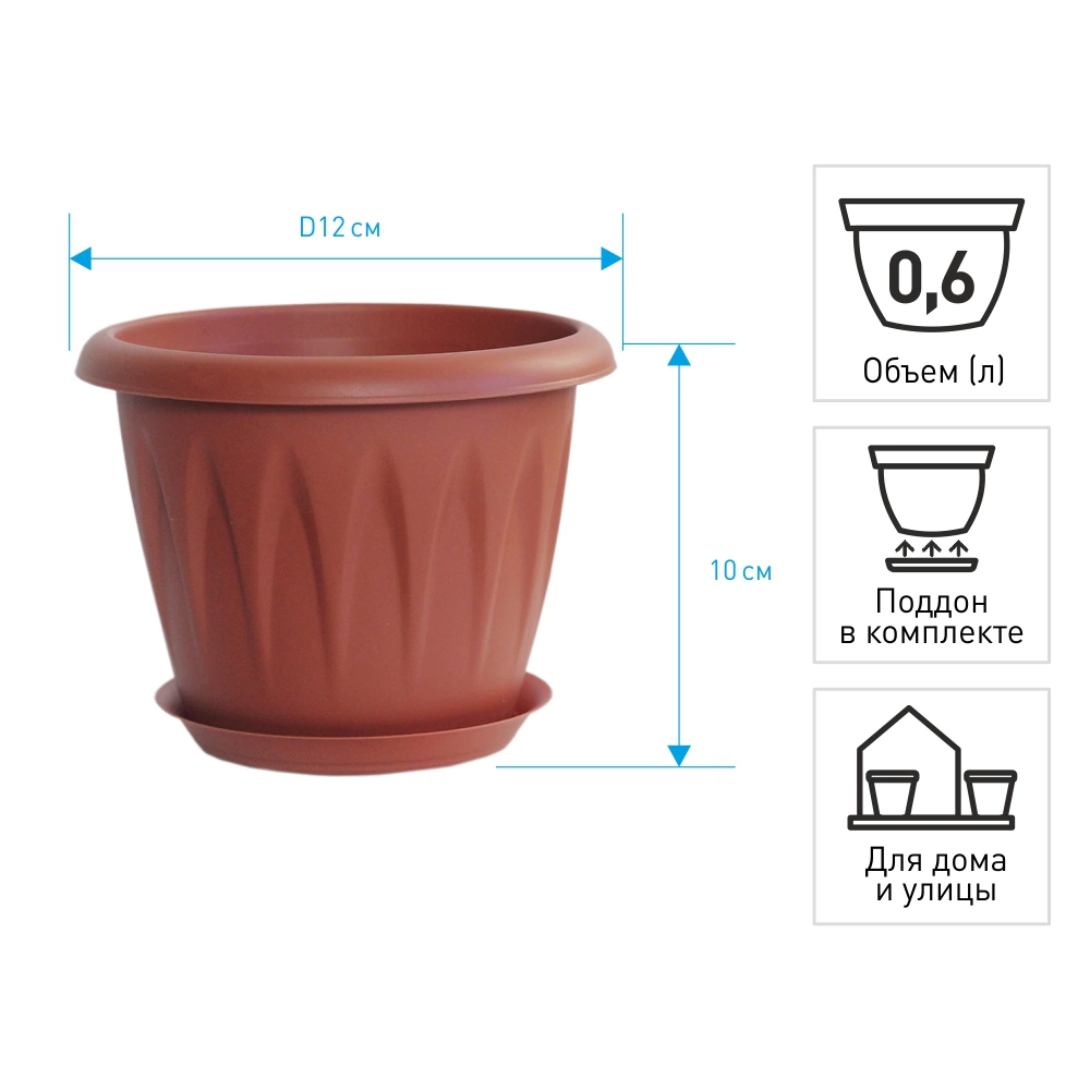 Кашпо пластиковое Алиция терракотовое d12 см h10 см 0,6 л
