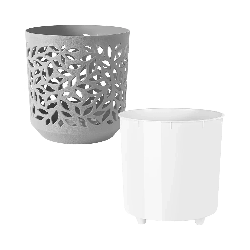 Кашпо пластиковое d24 см h25 см 8 л серый/белый Leaves