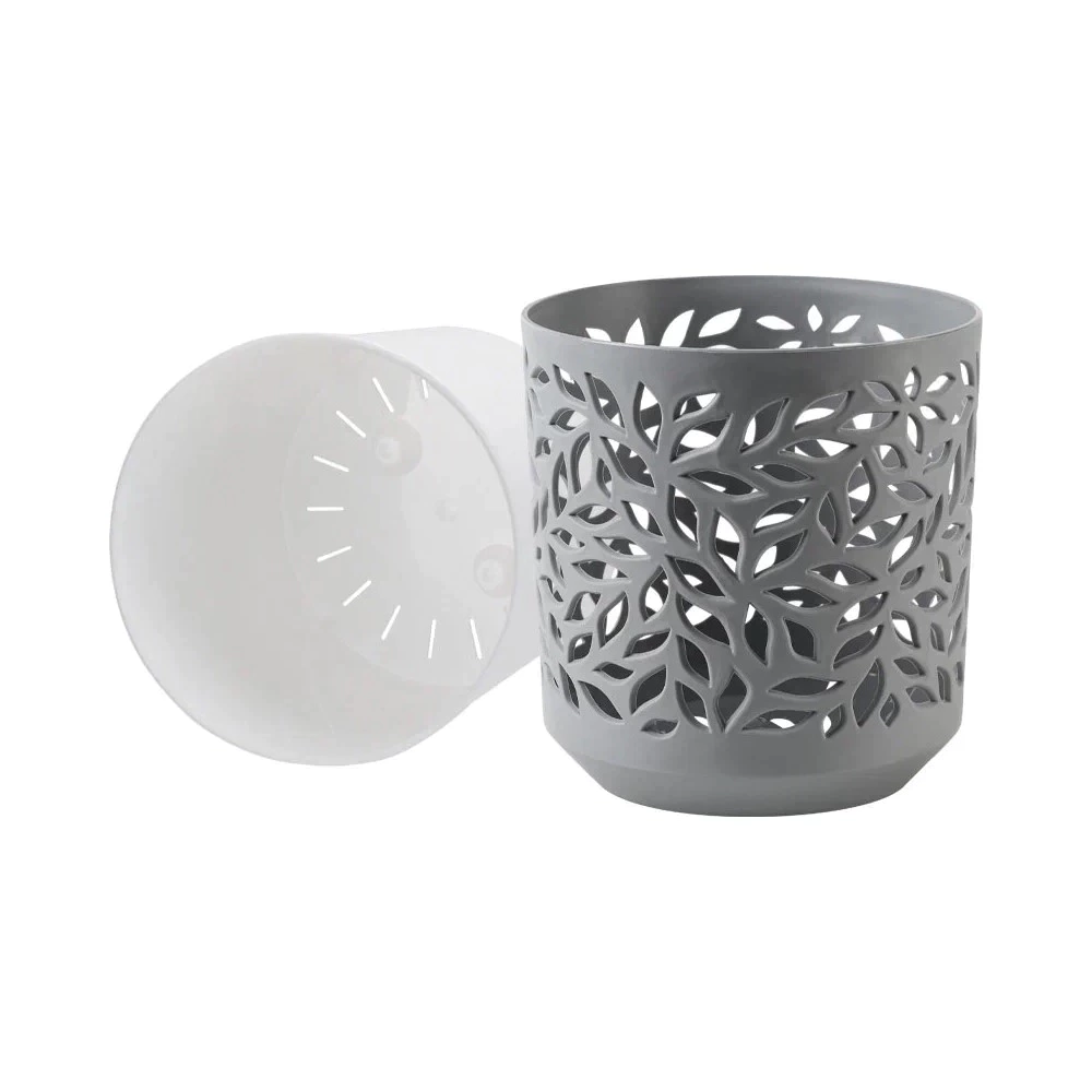 Кашпо пластиковое d24 см h25 см 8 л серый/белый Leaves