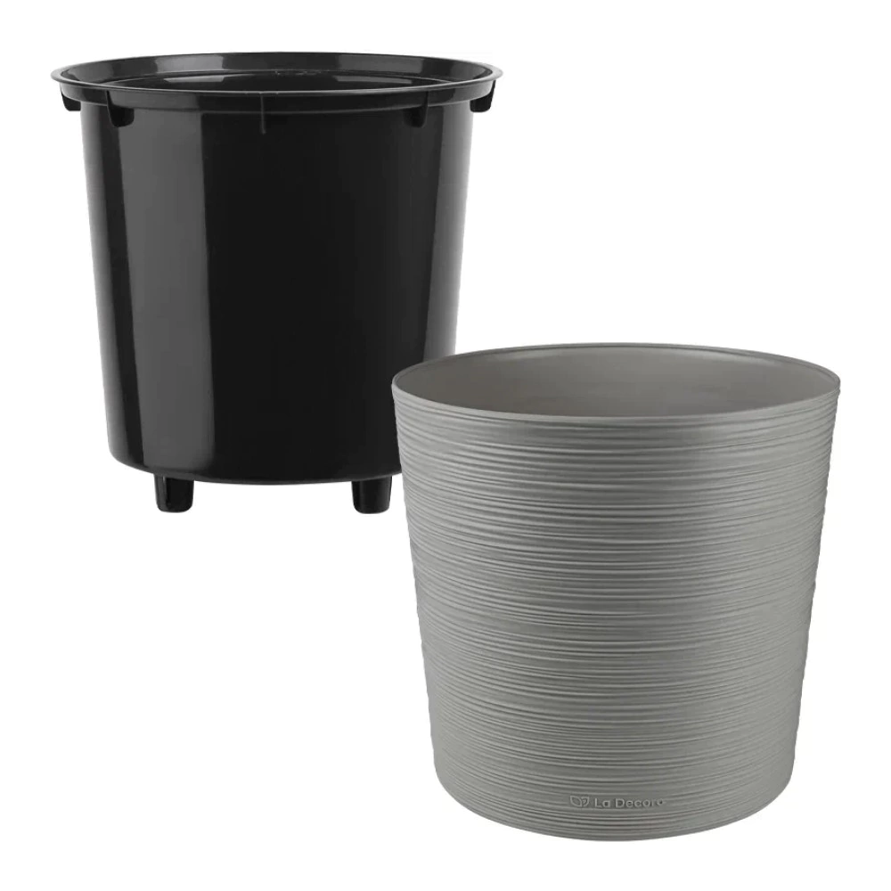Кашпо пластиковое d31 см h29 см 15 л серый жемчуг La Decoro