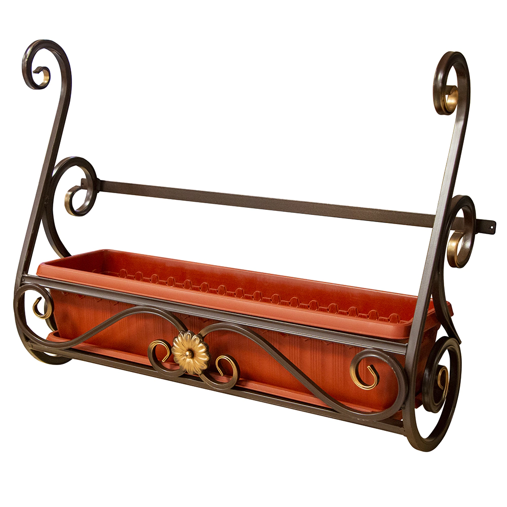 Держатель для балконного ящика с цветком кованый коричневый 64х19,5х55 см