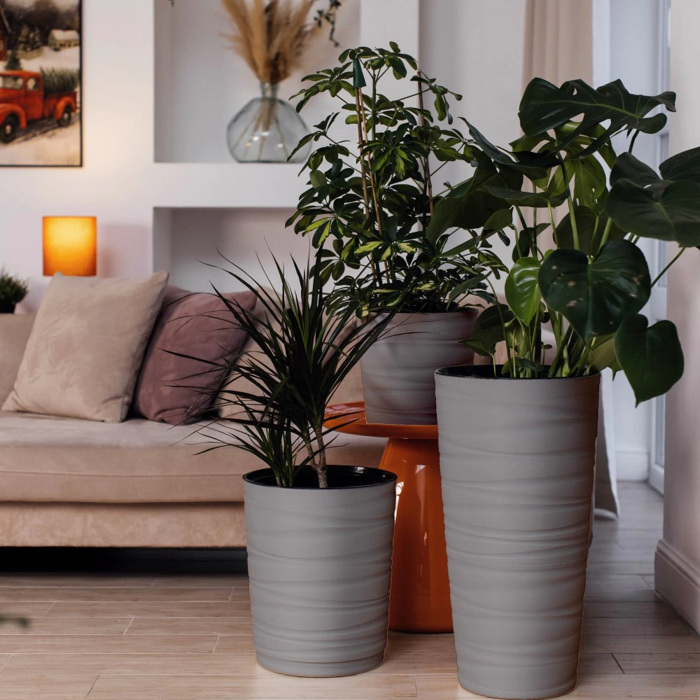 Кашпо пластиковое d31 см h61 см 15 л Модерн Максимум серый жемчуг