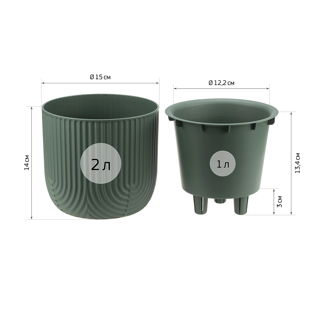 Кашпо пластиковое РАМОНА d15 см h14 см 1 л нефритовый