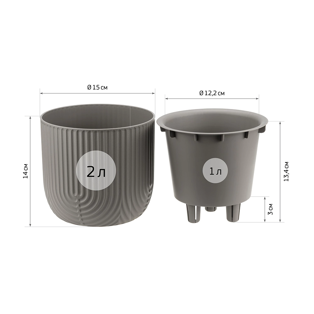Кашпо пластиковое РАМОНА d15 см h14 см 1 л серый