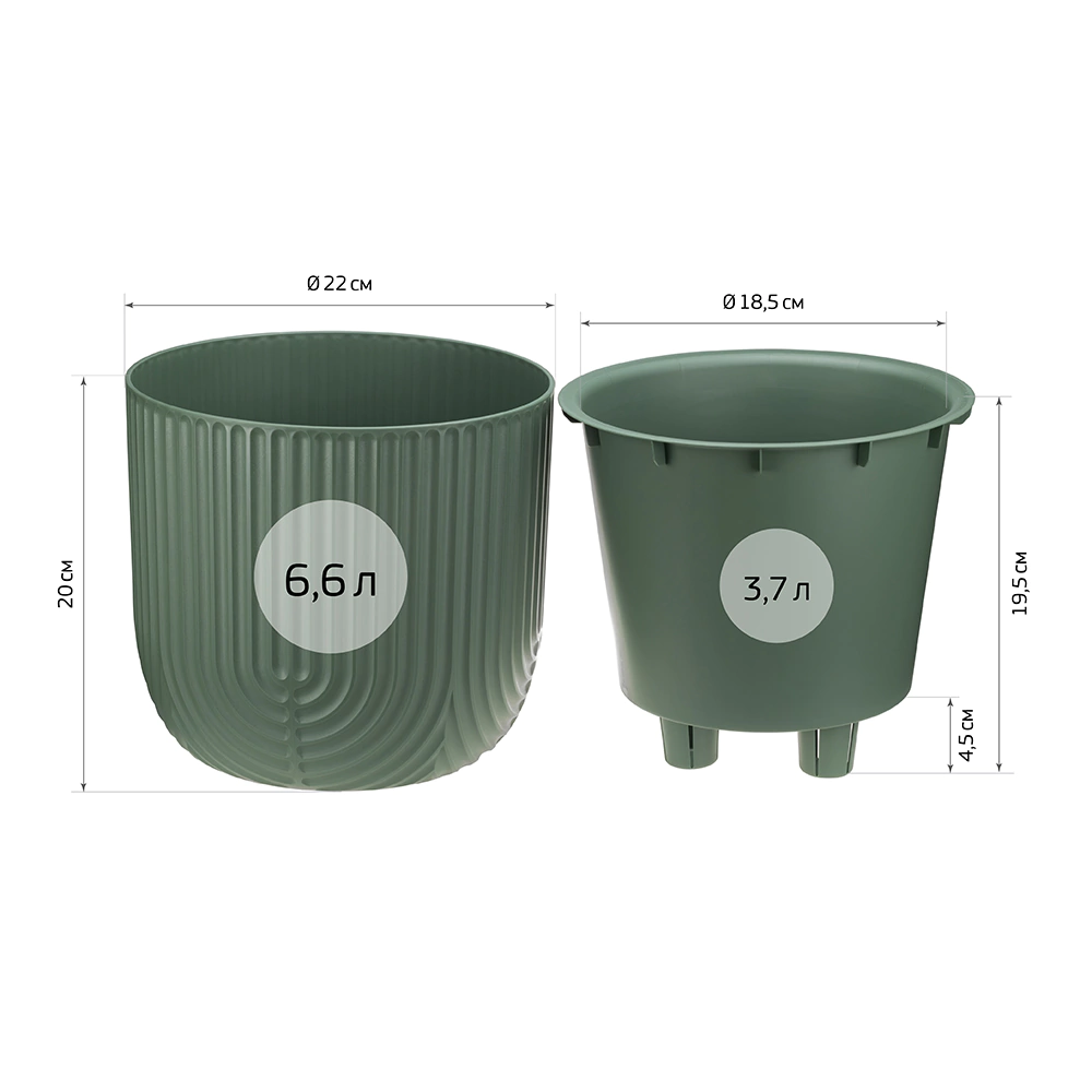 Кашпо пластиковое РАМОНА d22 см h20 см 3,7 л нефритовый