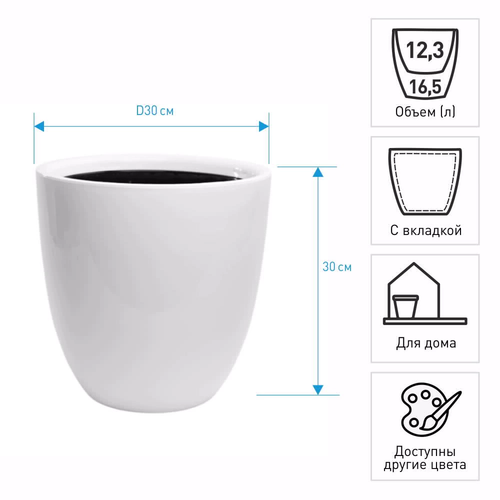 Кашпо пластиковое с вкладкой d30 см h30 см 16,5 л Сириус белое