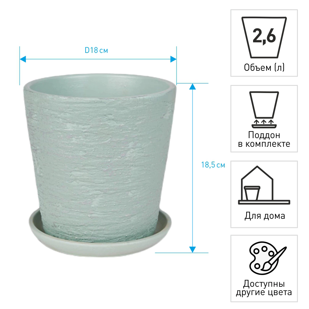 Горшок керамический Лофт конус зеленый d18 см h18,5 см 2,6 л