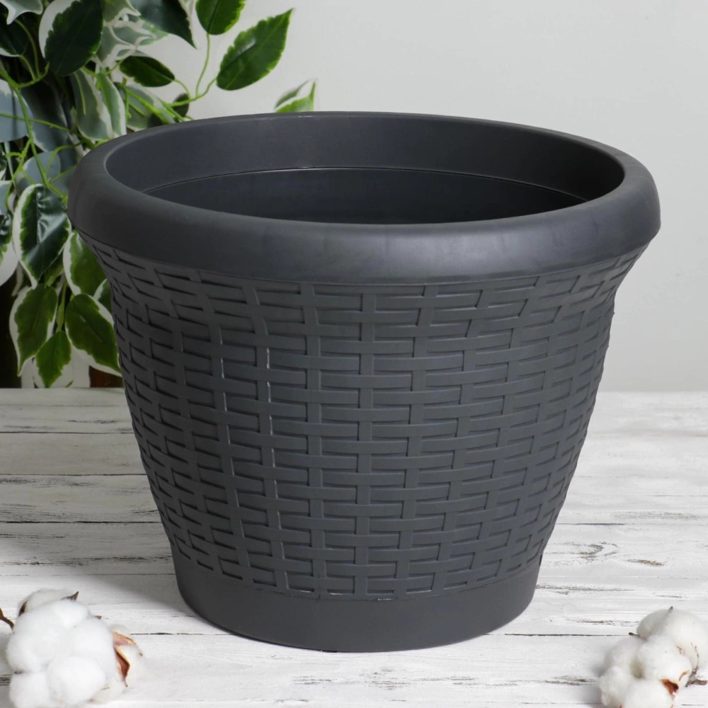 Уличный горшок пластиковый Плетение антрацит d50 см h37,5 см 42 л