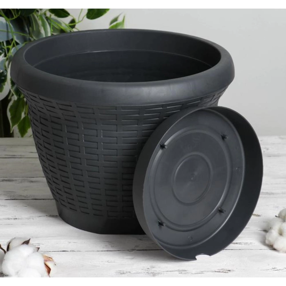 Уличный горшок пластиковый Плетение антрацит d50 см h37,5 см 42 л