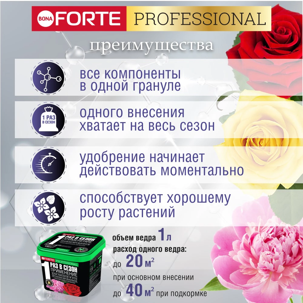 Удобрение минеральное для пионов и роз Bona Forte 1 л