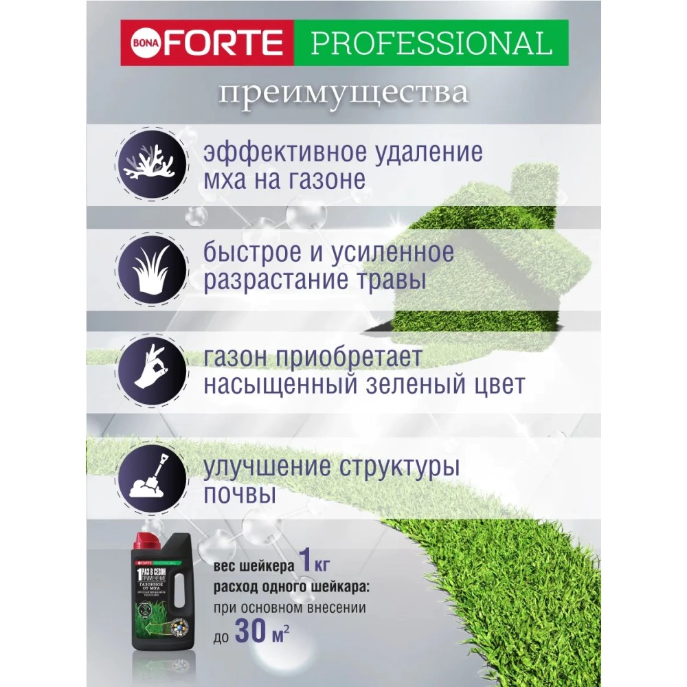 Удобрение для газона от мха Bona Forte 1 кг