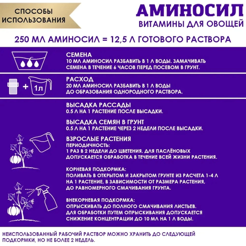 Удобрение органическое для овощей 250 мл Аминосил