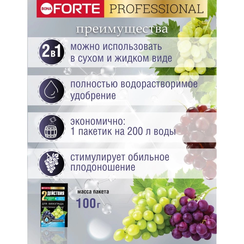 Удобрение водорастворимое с аминокислотами для винограда Bona Forte 100 г