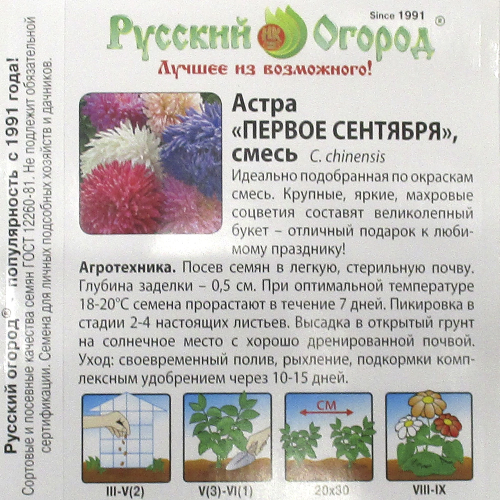 Астра Первое сентября смесь 2 г Русский огород
