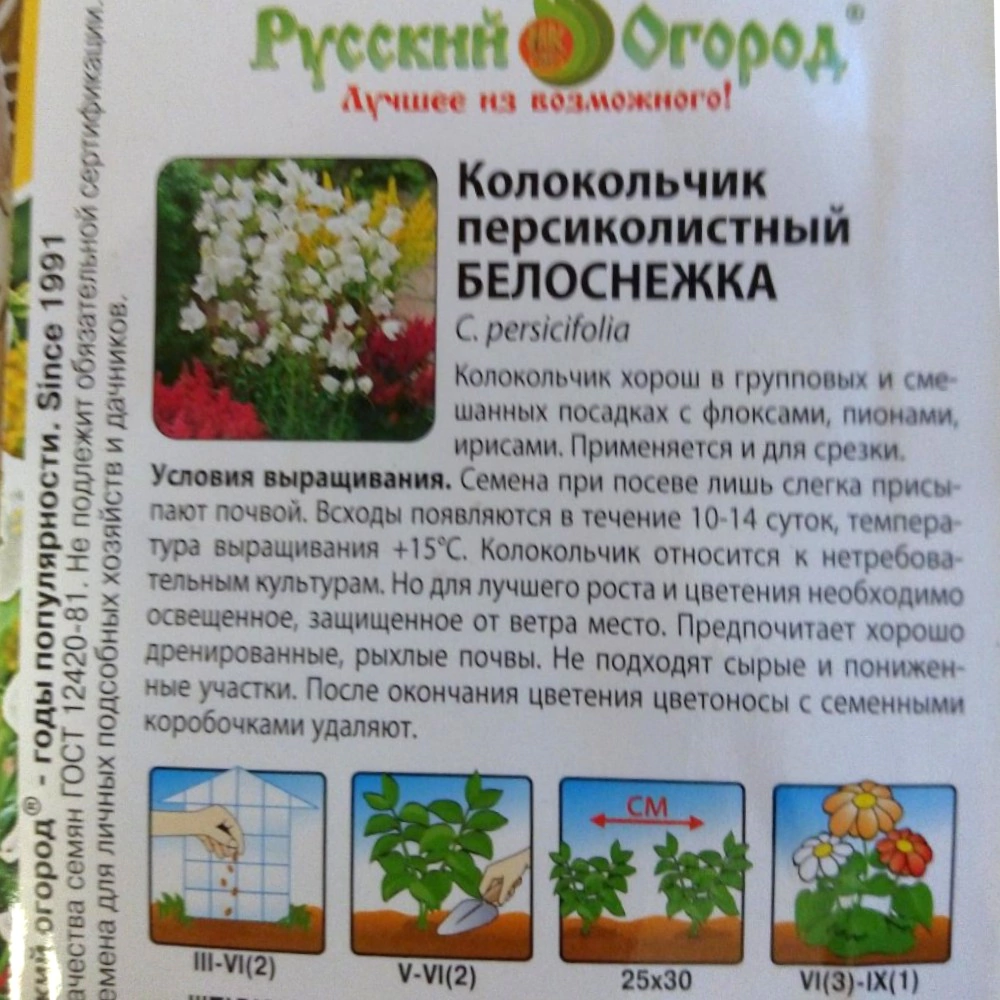 Колокольчик Белоснежка персиколистный 0,07 г