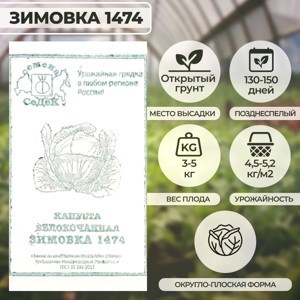 Капуста белокочанная Зимовка 1474 0,5 г Седек