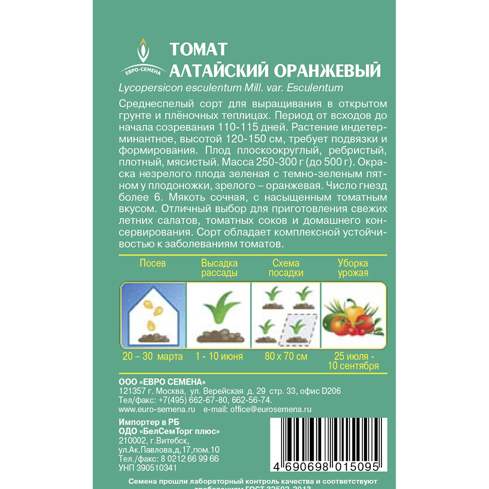 Томат Алтайский оранжевый 0,1 г Евросемена