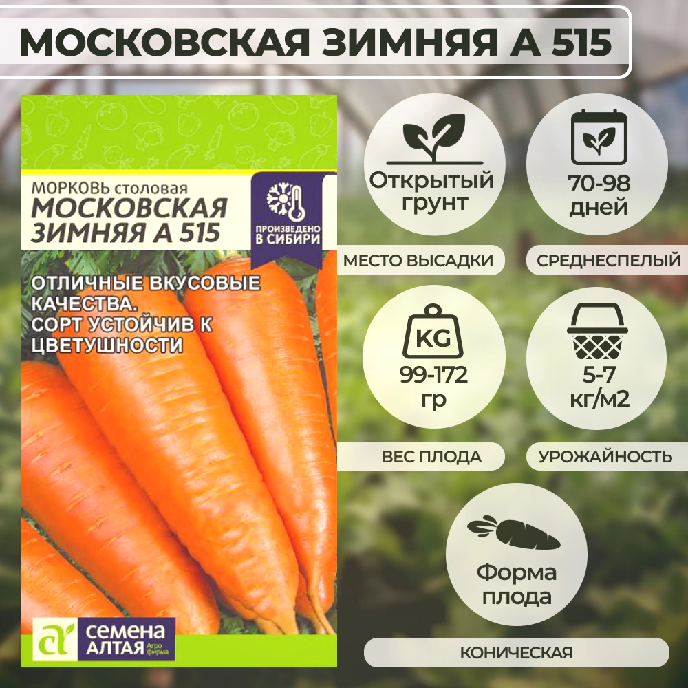 Морковь Московская зимняя А 515, 2 г Семена Алтая