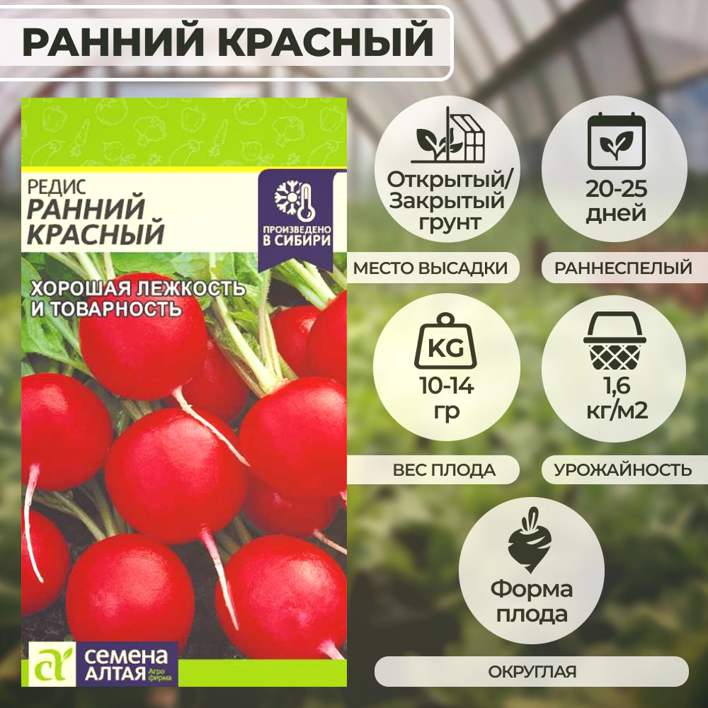 Редис Ранний Красный 2 г Семена Алтая