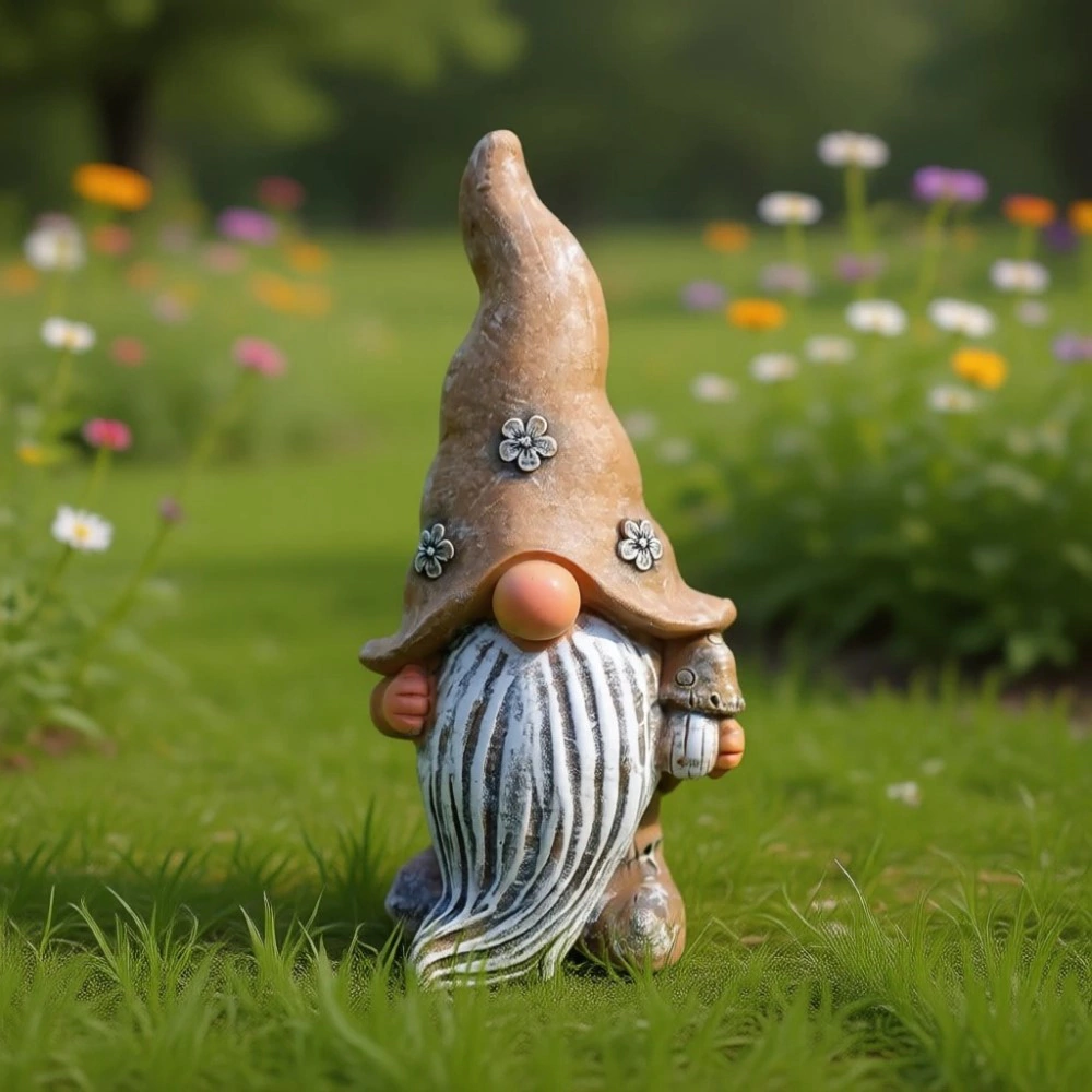 Садовая фигура Гном с грибом большой 48х25х21 см коричневый камень