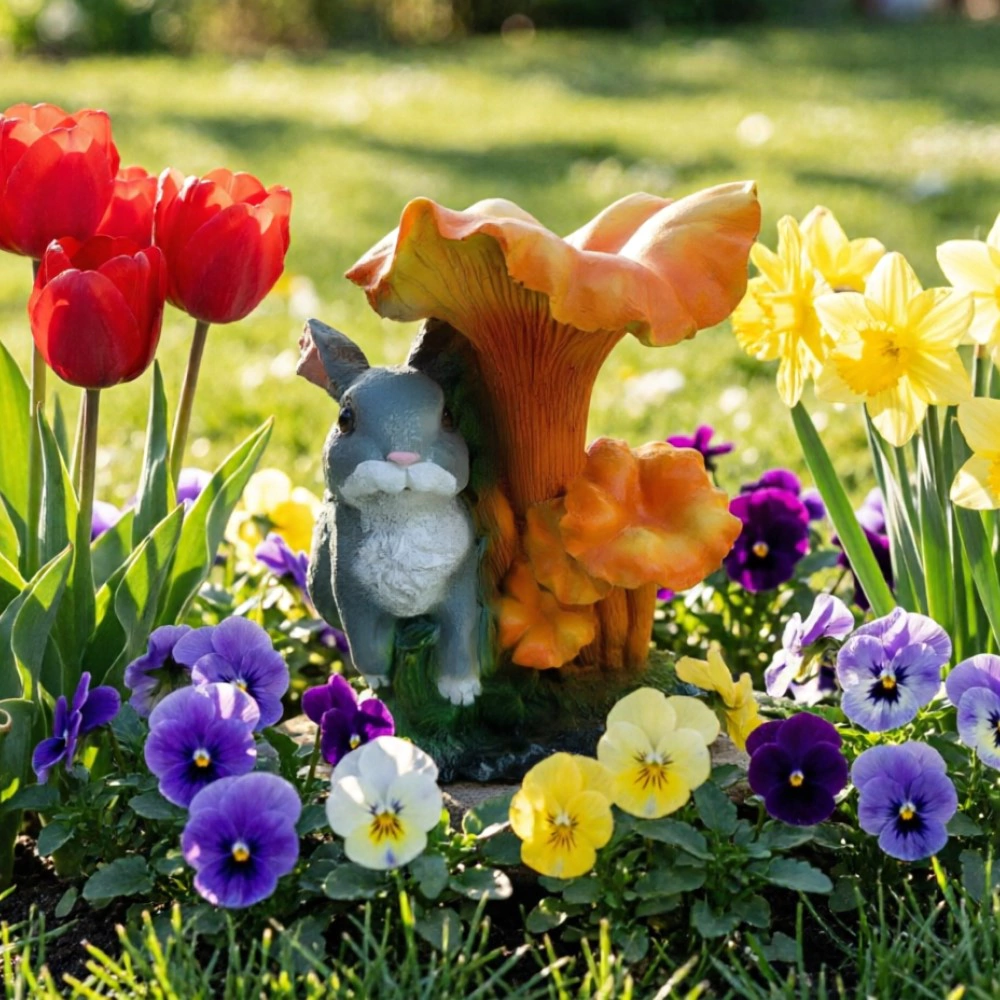 Садовая фигура Гриб-лисичка с зайчиком 34х25х20 см