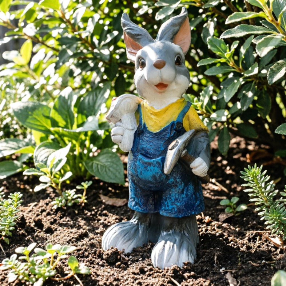 Садовая фигура Заяц с грибом и киркой 36х16х15 см