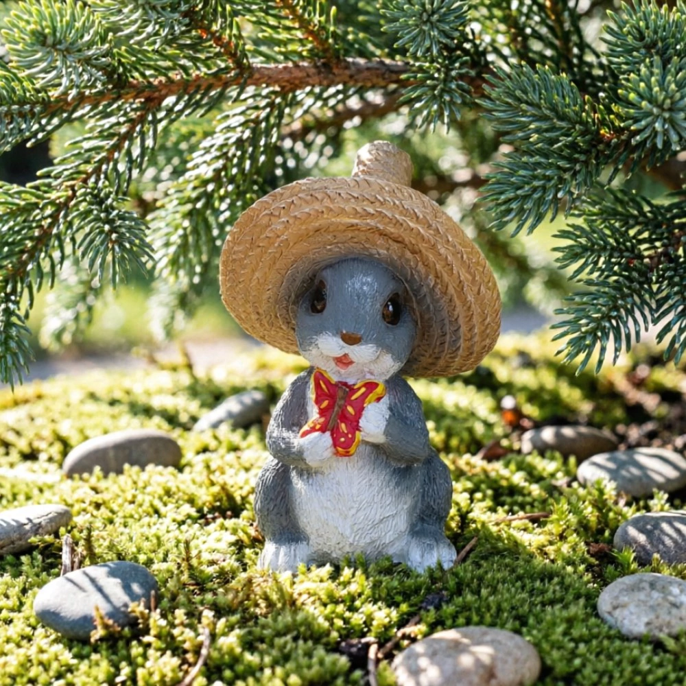 Садовая фигура Зайка в шляпе с бабочкой 20х10х10 см