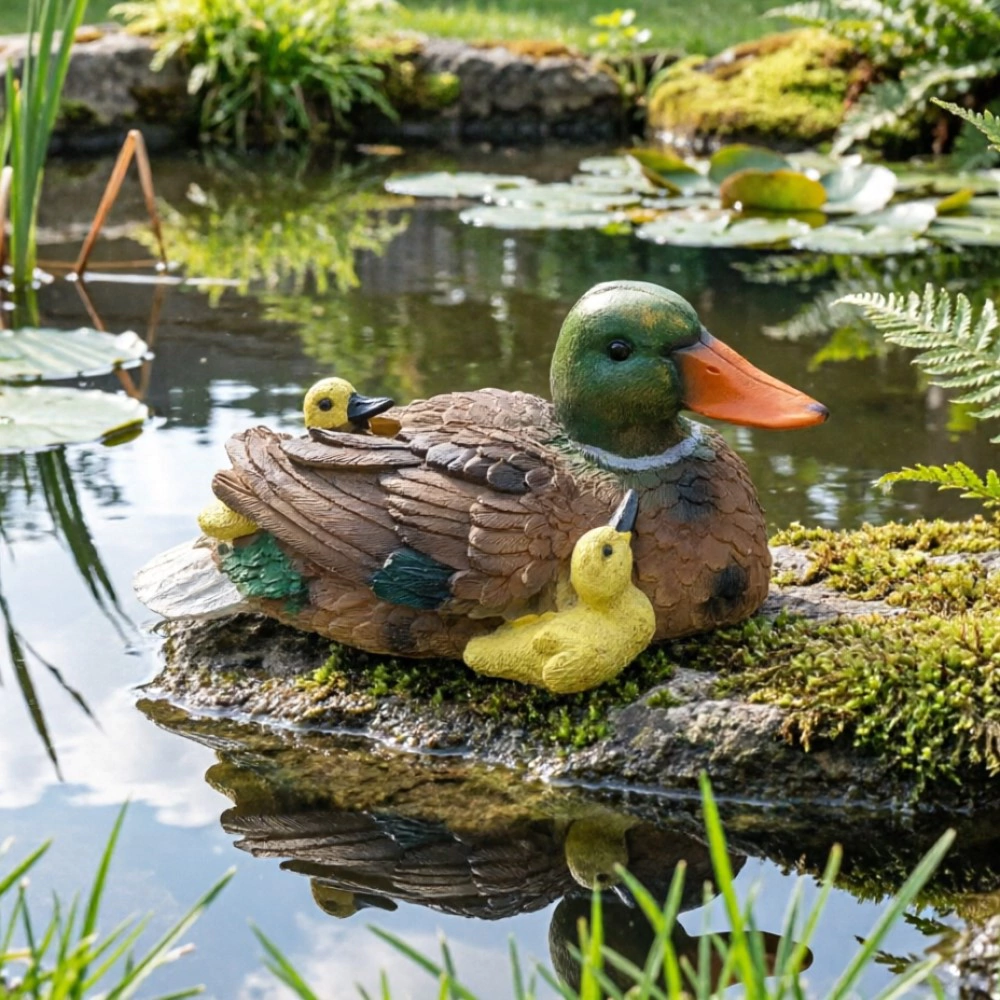 Садовая фигура Утка с утятами плывет 14х30х16 см
