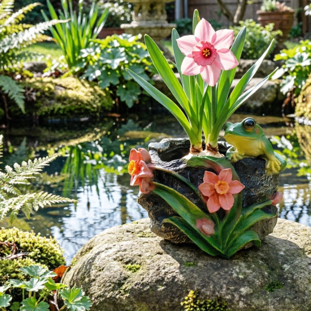 Садовая фигура Камень с лягушкой 21х19х19 см d16 см