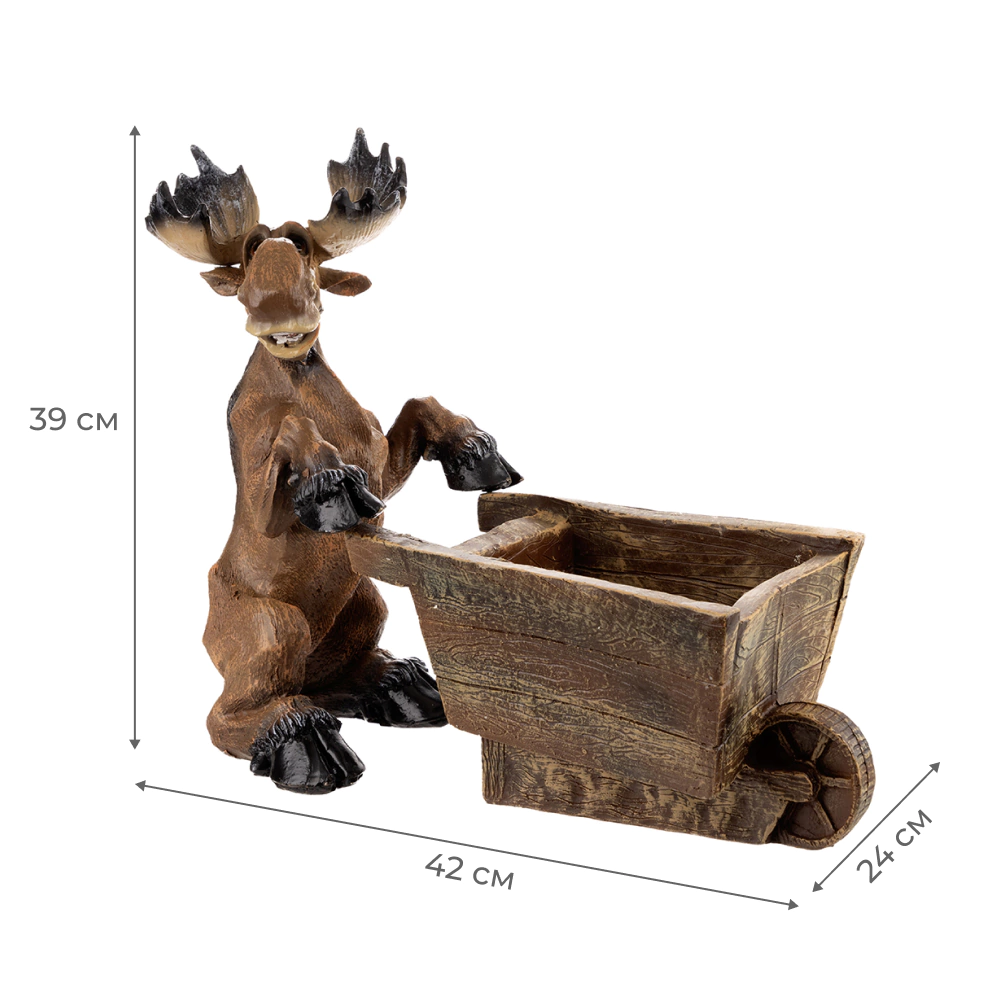 Садовая фигура Лось с тележкой 42x24x39 см