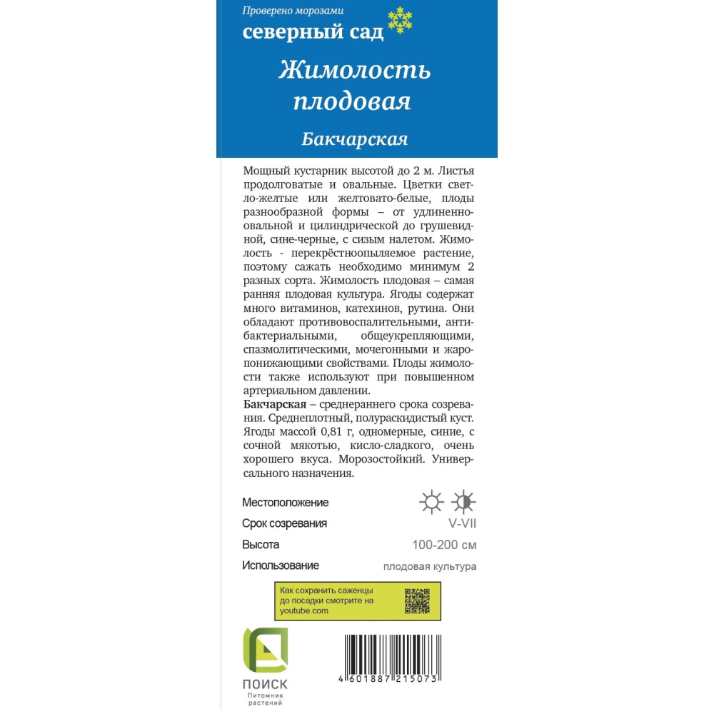 Жимолость съедобная Бакчарская (в тубе)