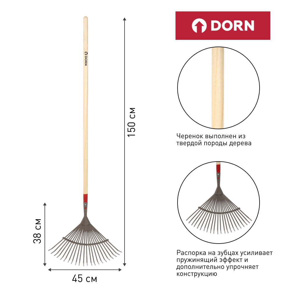 Грабли веерные 22 зуба с деревянным черенком DORN