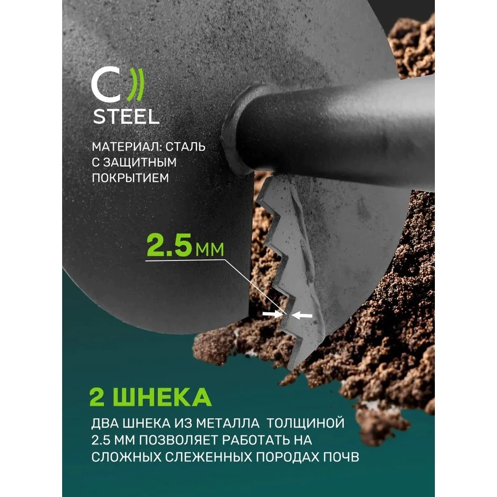 Бур садовый ручной d250 мм 2-шнековый PraktischeTools