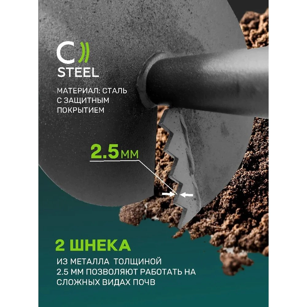 Бур садовый ручной d200 мм 2-шнековый разборный PraktischeTools