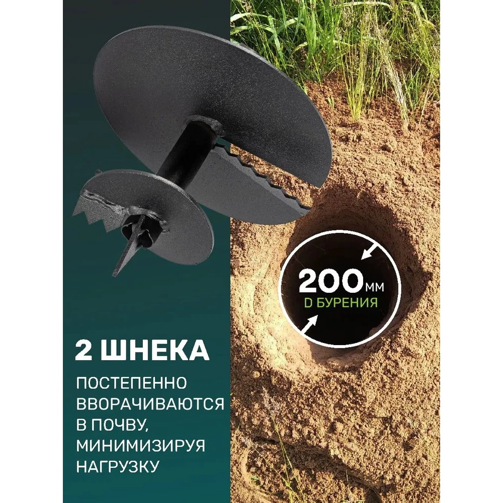Бур садовый ручной d200 мм 2-шнековый разборный PraktischeTools
