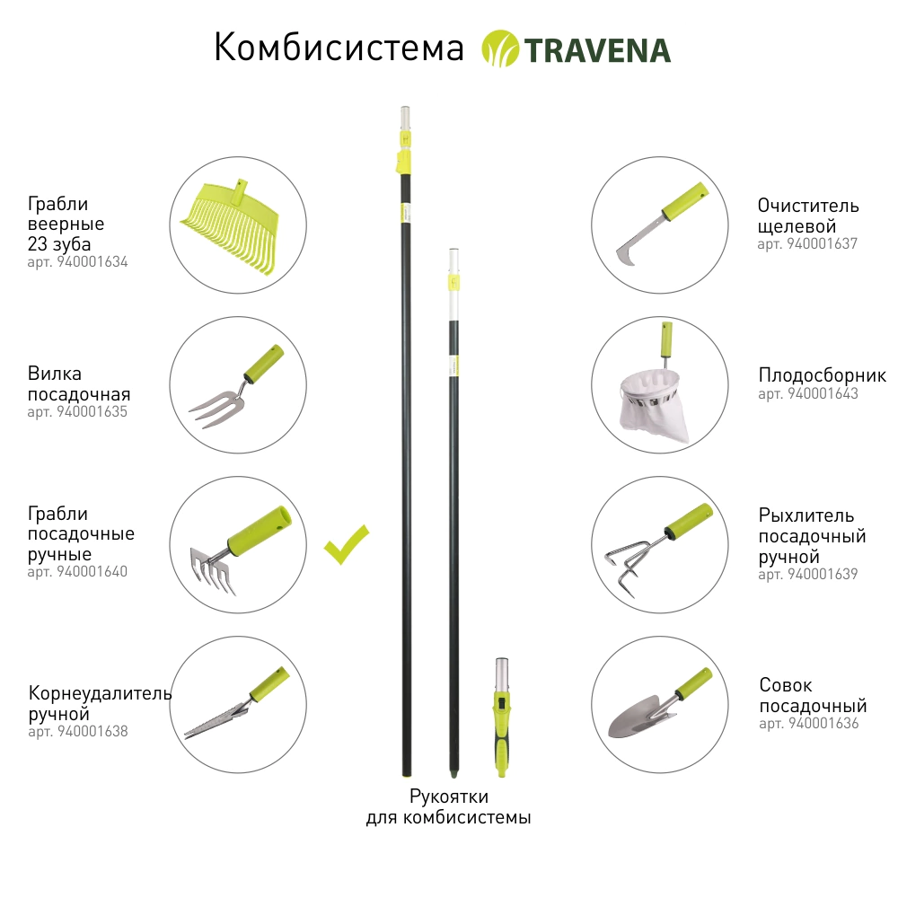 Грабли посадочные ручные со съемным черенком 23 см TRAVENA