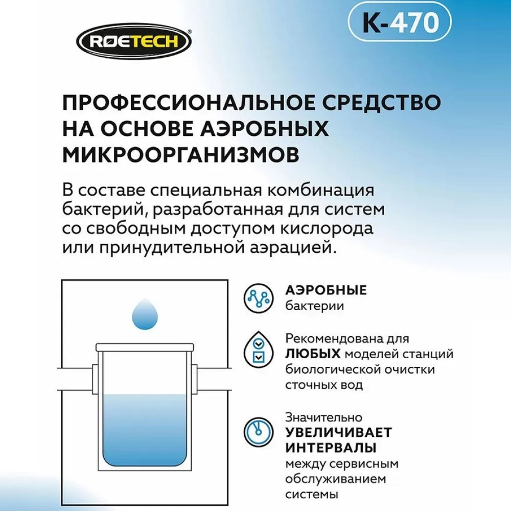 Средство для обслуживания станций биологической очистки 946 мл Roetech K-470