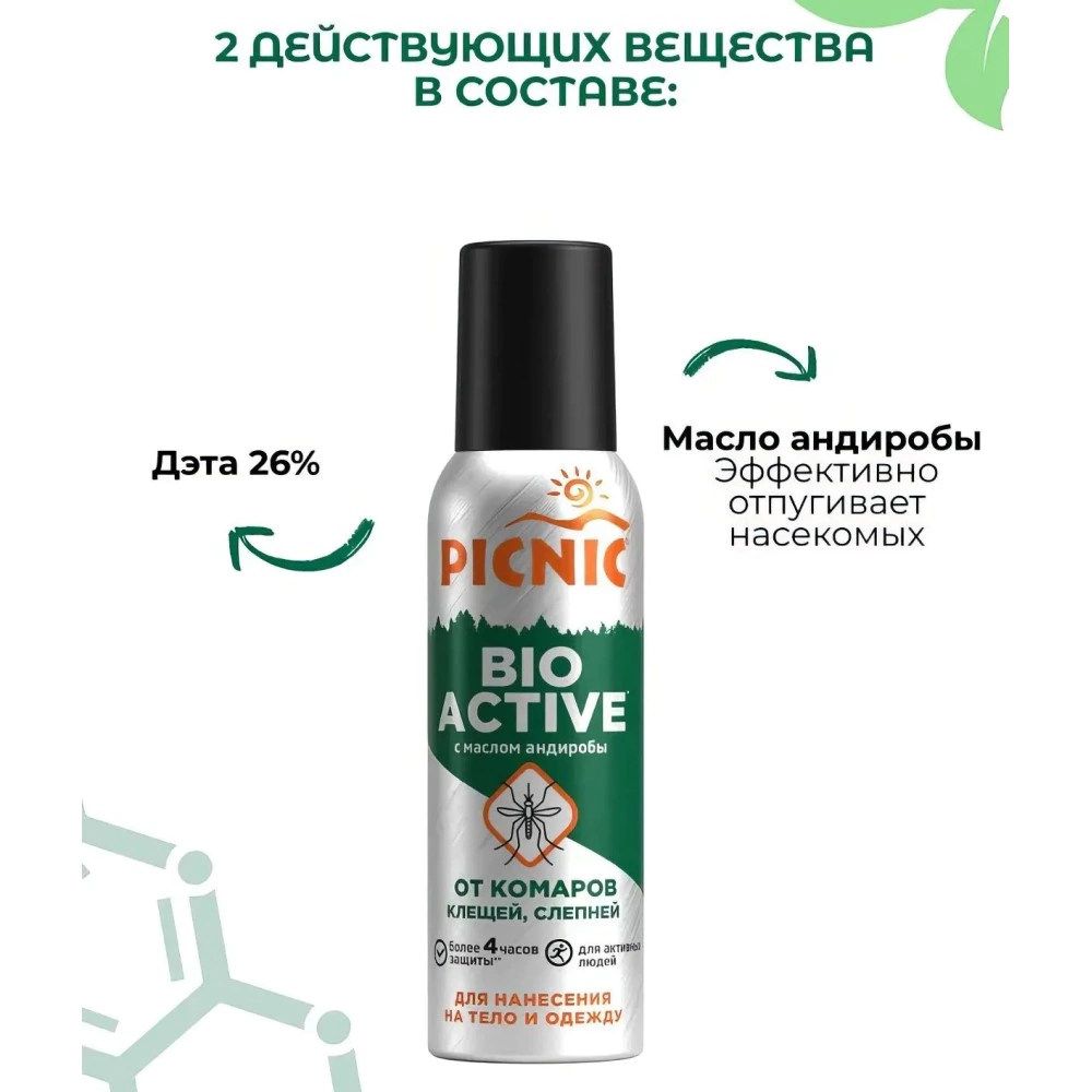 Аэрозоль от клещей и комаров Picnic Bio Active 125 мл