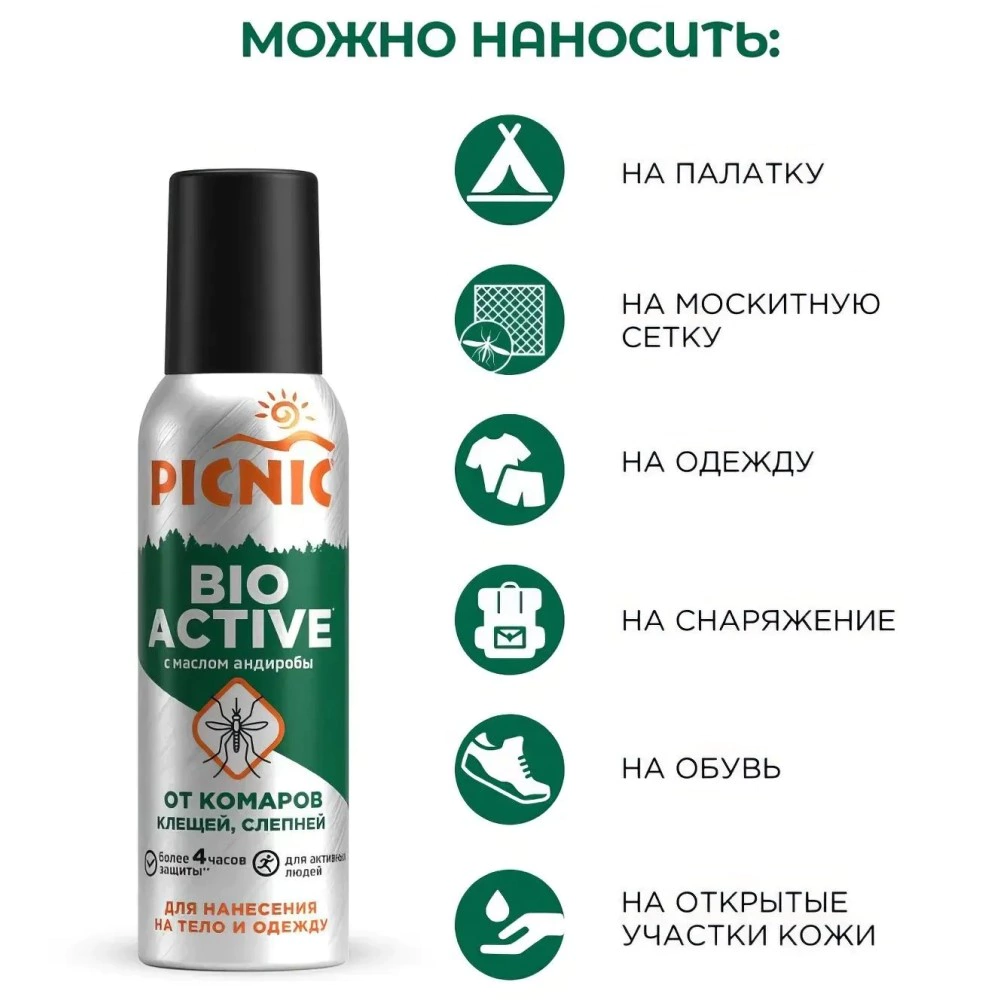 Аэрозоль от клещей и комаров Picnic Bio Active 125 мл