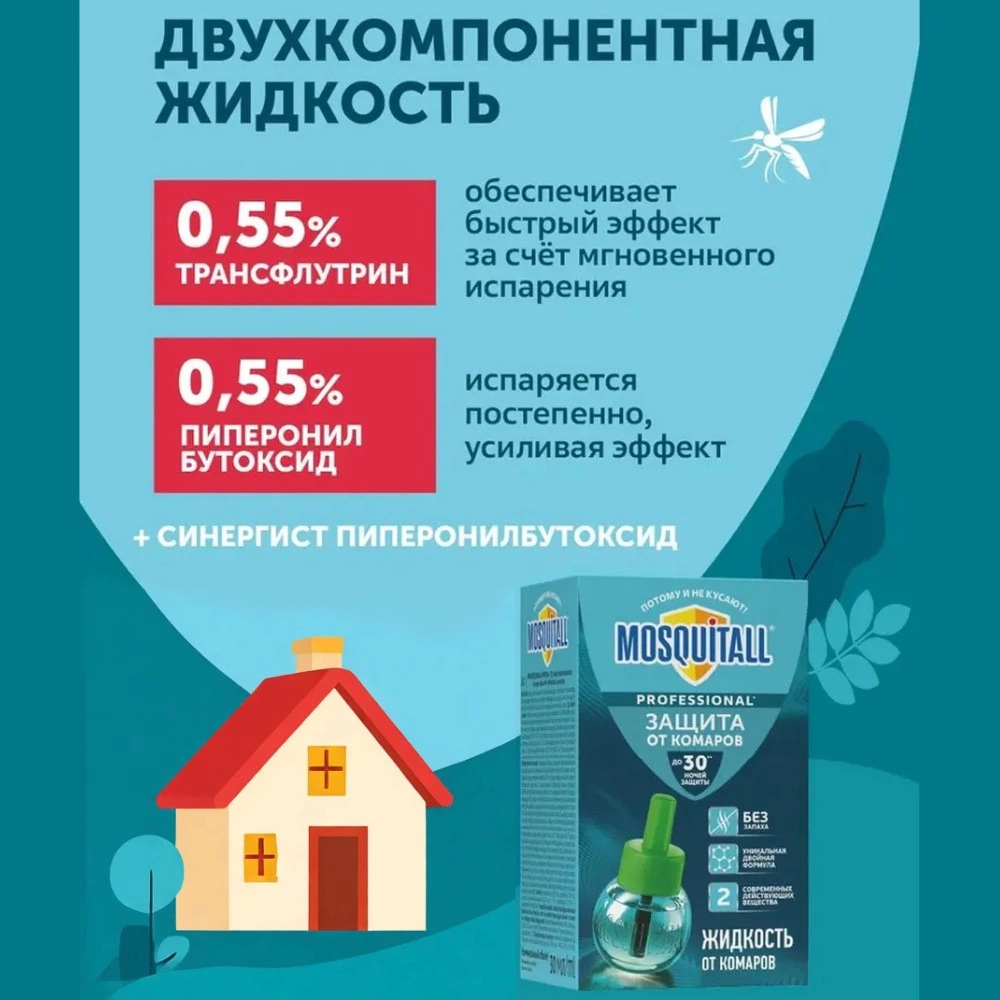 Жидкость от комаров профессиональная защита 30 ночей MOSQUITALL 30 мл