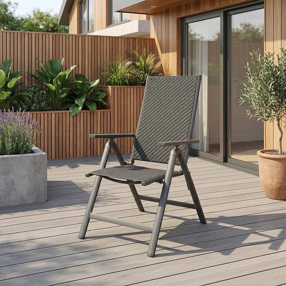 Кресло садовое многопозиционное 70х55х105 см алюминий/техноротанг, серое
