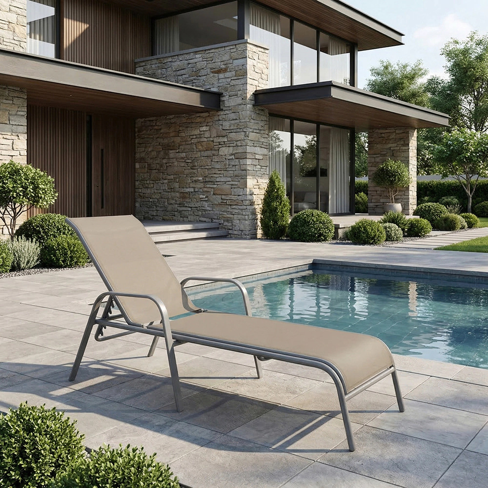 Шезлонг 196x53x31 см металл/текстилен, коричневый