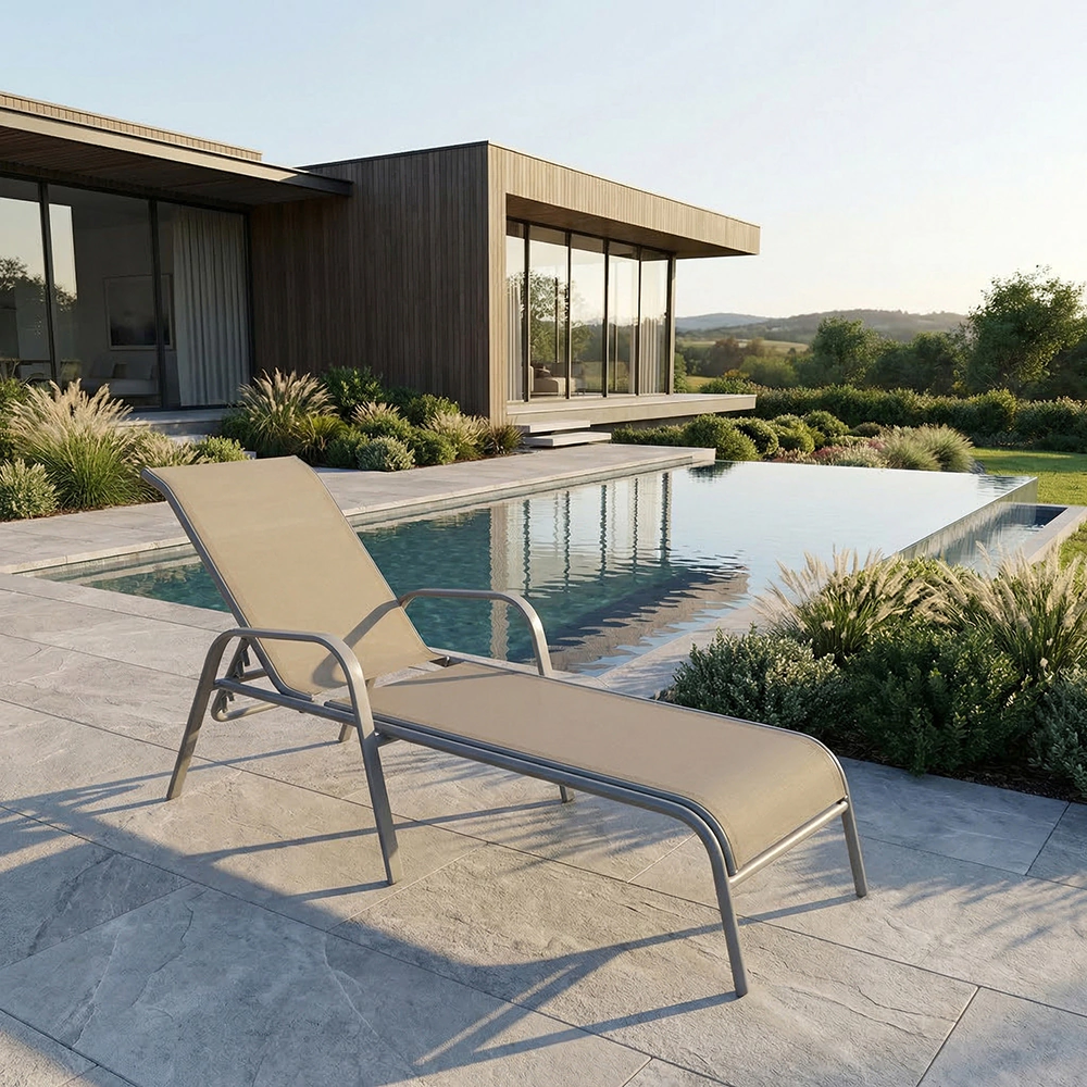 Шезлонг 196x53x31 см металл/текстилен, коричневый