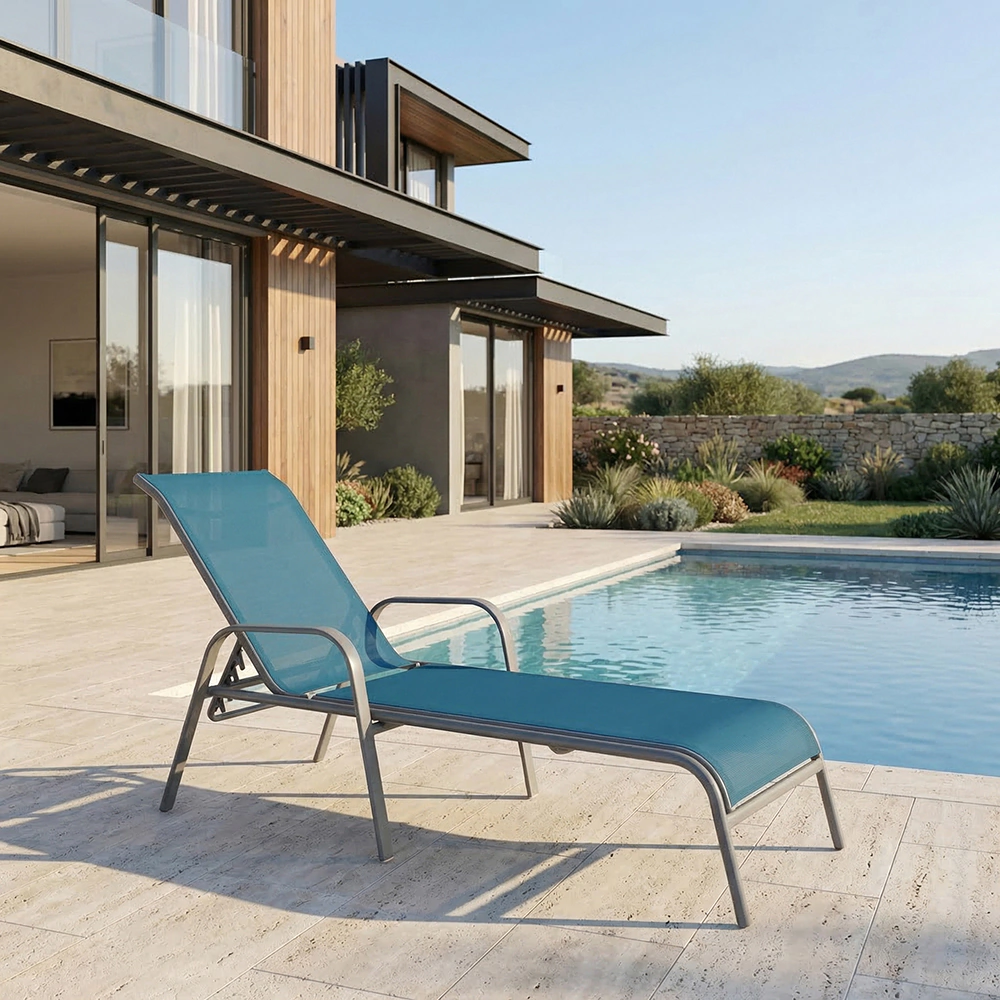 Шезлонг 196х53х31 см металл/текстилен, голубой