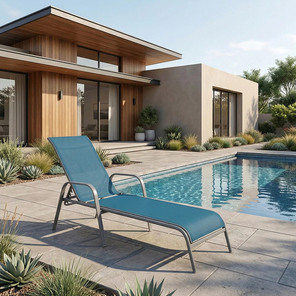 Шезлонг 196х53х31 см металл/текстилен, голубой